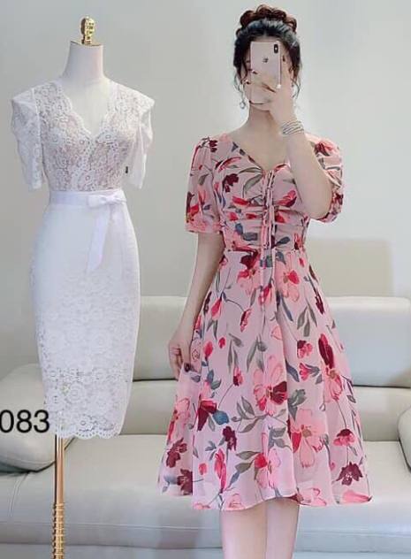 Đầm Voan Hoa Rút Dây Thời Trang Yoomi [ Fashion New ]