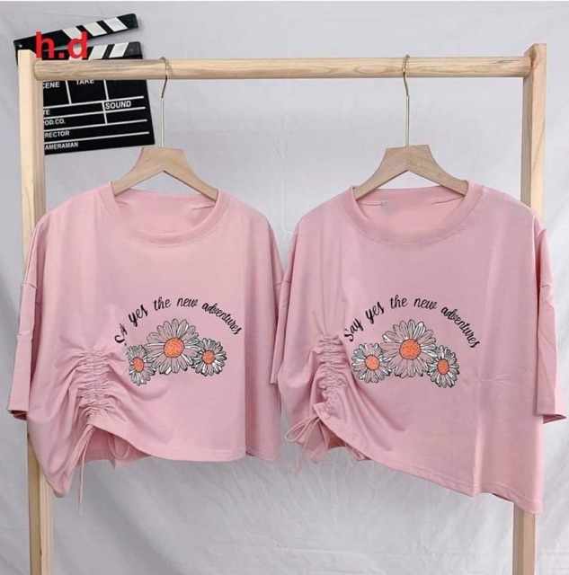 Áo croptop ba bông hoa dây rút HĐ12 , Áo thun nam nữ, quần kaki, quần nữ, sét bộ mặc ở nhà, áo thun tay dài, quần jean ống rộng - LEEDA