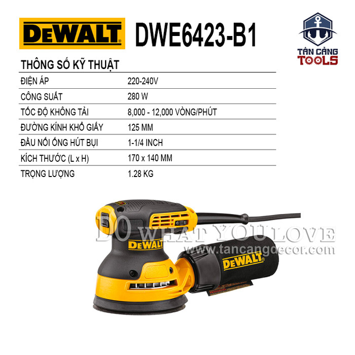 Máy Chà Nhám Rung, Xoay Tròn 9 Cấp DeWalt DWE6423-B1 280W