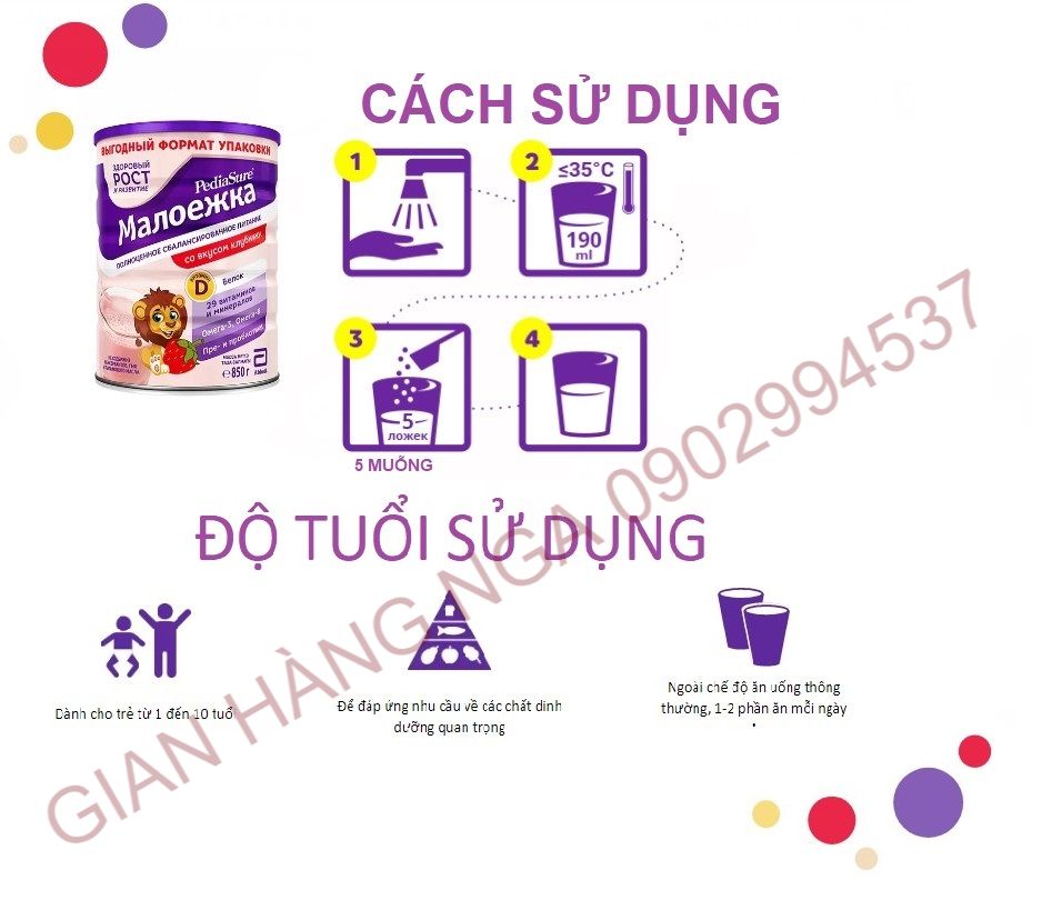 Sữa bột Pediasure Nga 850gr vị vani-dâu-socola