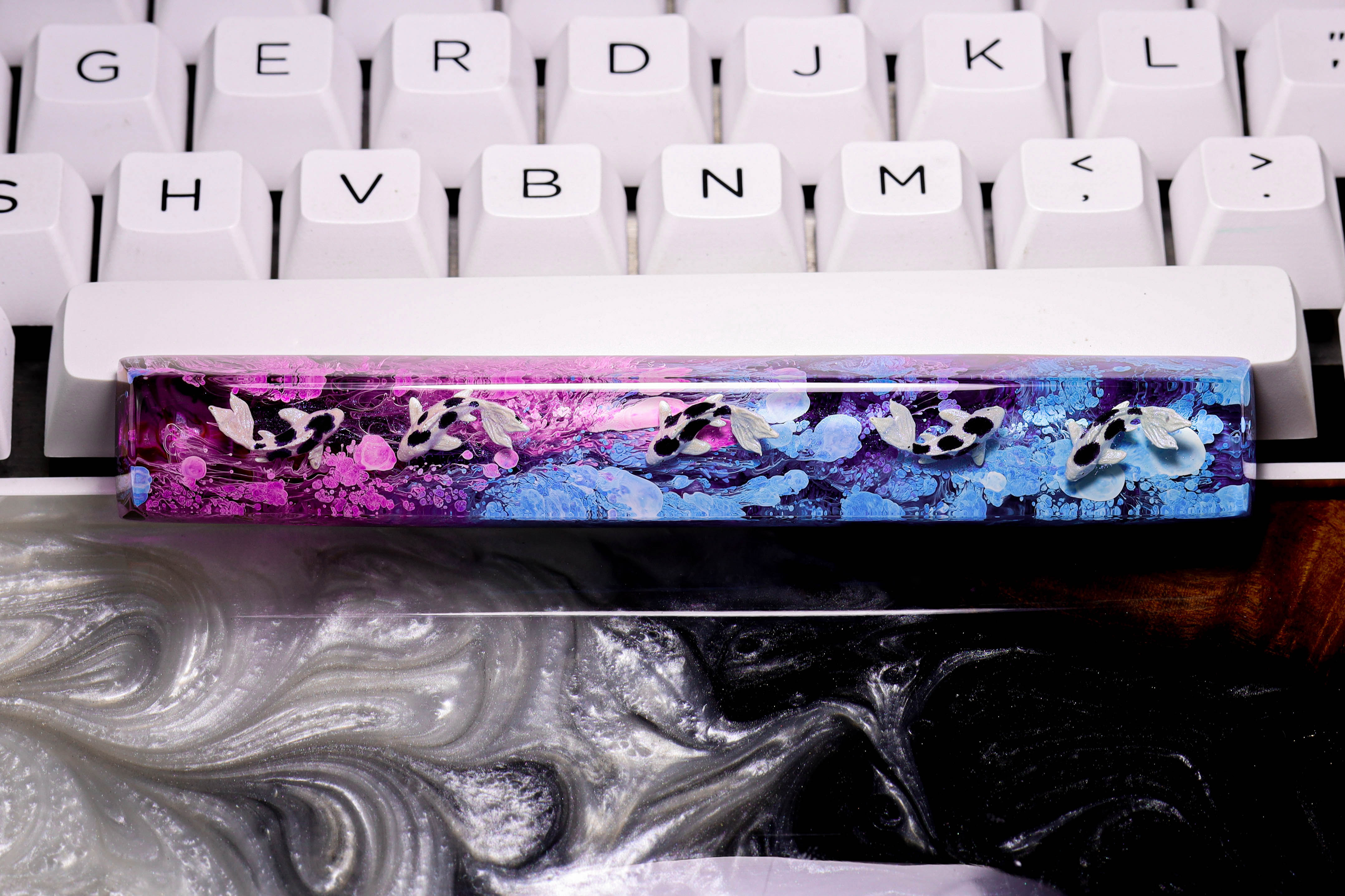 Keycap spacebar cá koi tím xanh, nút bàn phím cá koi đẹp, OEM profile