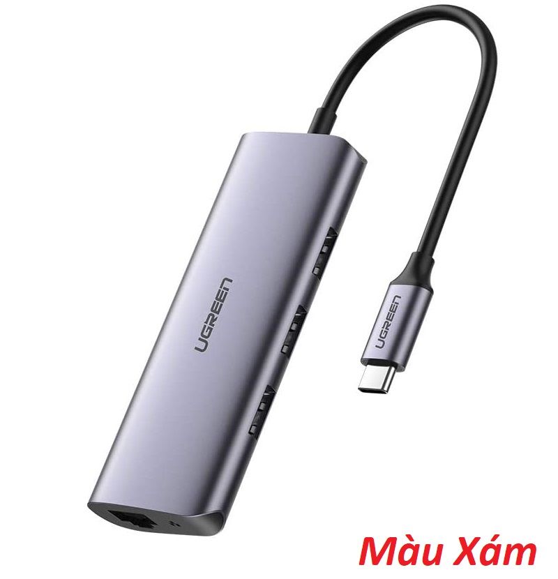 Ugreen 60718 usb type c bộ chuyển đổi sang 3 cổng usb 3.0 và giga lan hỗ trợ nguồn micro usb cm252