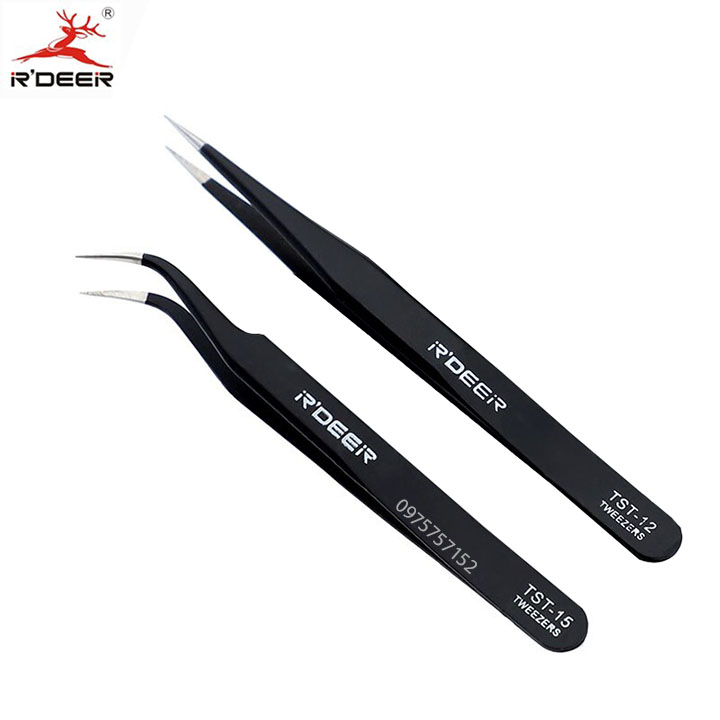 Nhíp gắp linh kiện chống tĩnh điện R’DEER, nhíp mũi thẳng, nhíp mũi cong, nhíp nhặt lông yến, nhíp gắp nối mi, kẹp cong linh kiện, kẹp linh kiện điện tử, nhíp gắp linh kiện điện tử, kẹp thẳng tĩnh điện