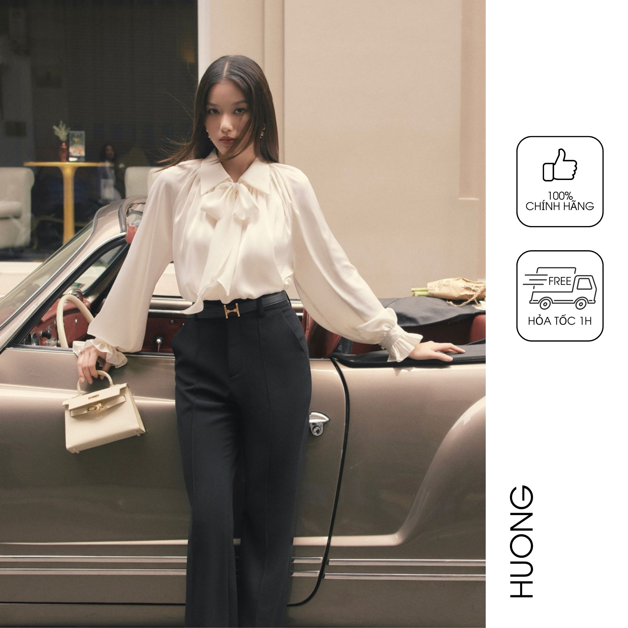 Áo sơ mi lụa cổ nơ tay giaclang HUONG BOUTIQUE BSSM21