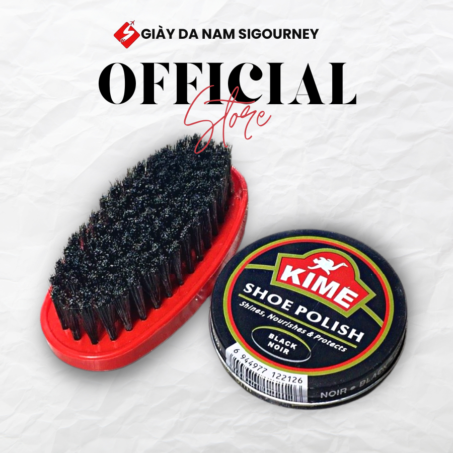 Xi đánh giày kime và bàn chải đánh giày, combo vệ sinh giày da chuyên dụng, giày nam sigourney