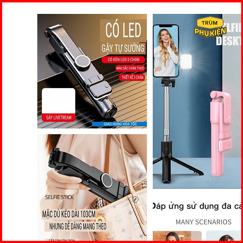 Gậy Chụp Ảnh Tự Sướng Đa Năng Q07 có đèn selfie 3 Chân  Kèm Remote Bluetooth Siêu Tiện Lợi