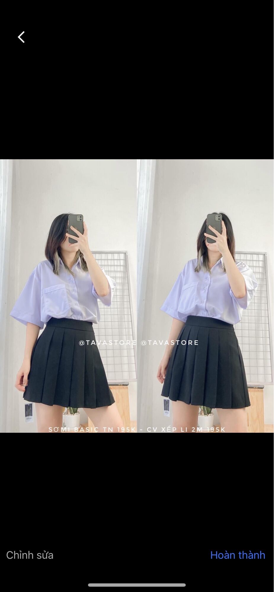 Set váy tennis đen + sơ mi tay lỡ 1 túi