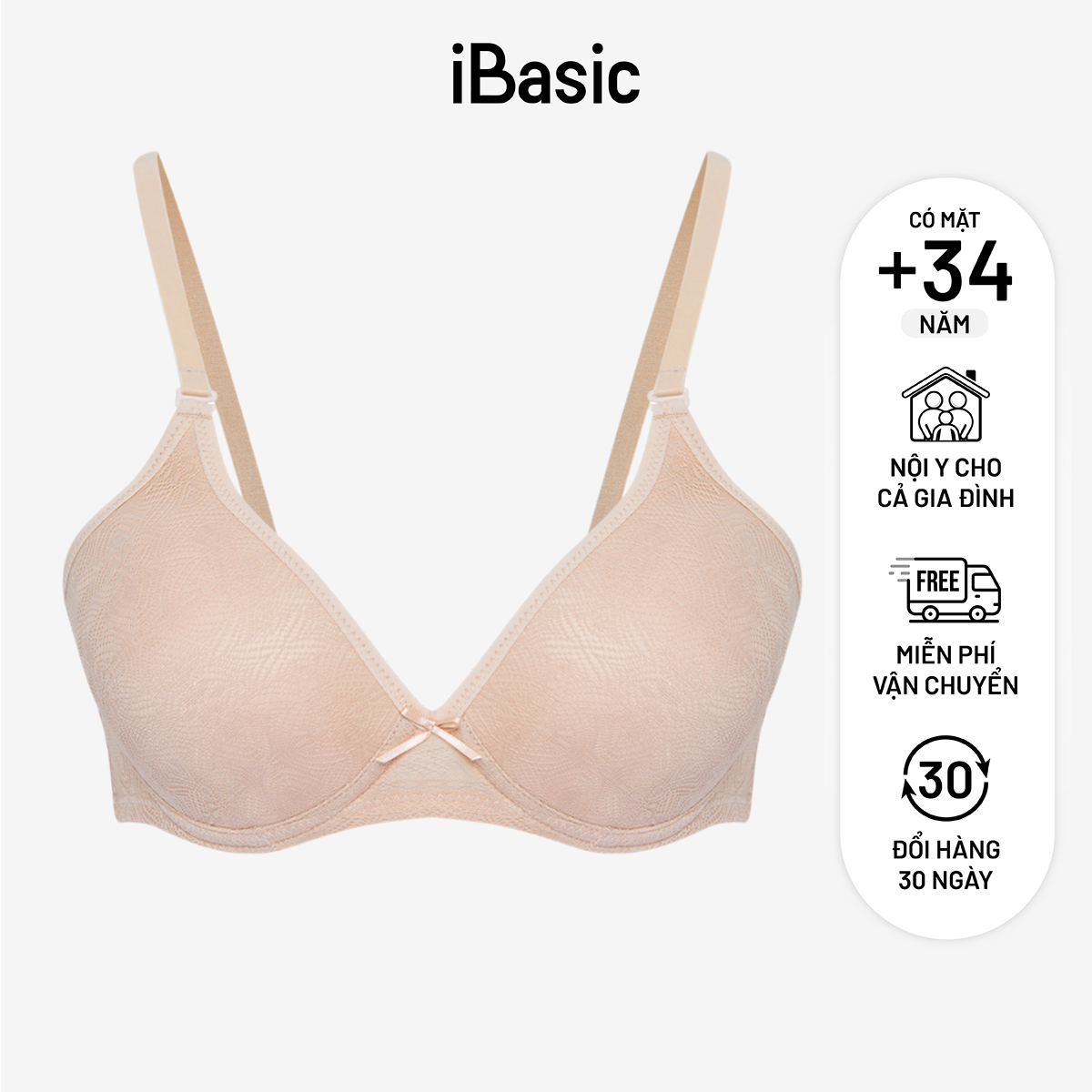 Áo ngực mút mỏng không gọng phối ren iBasic VA029