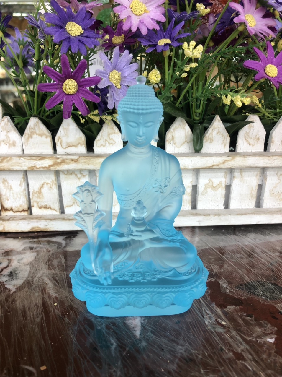 Tượng Phật Dược Sư đá lưu ly nhiều màu trang trí xe hơi xe ôtô, bàn thờ - Cao 12 cm