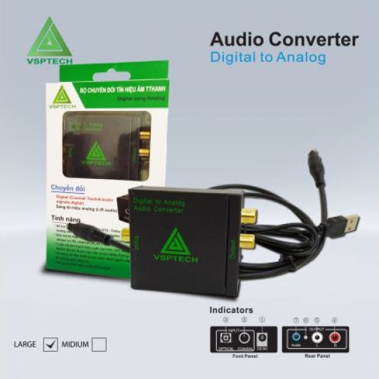 Bộ chuyển đổi âm thanh optical ra av audio kèm cáp quang optical - vsptech