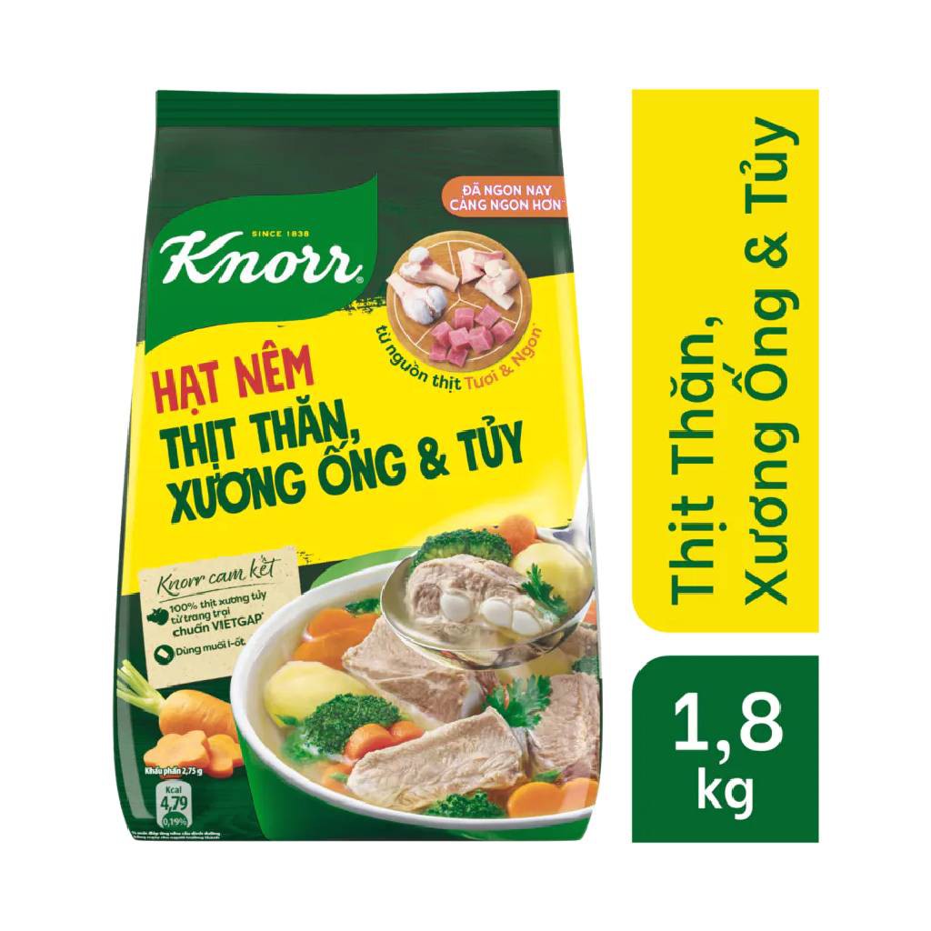 hoàn tiền 15%[DATE 12/2024][HỎA TỐC] Hạt Nêm Knorr Thịt Thăn, Xương Ống và Tủy Bổ Sung Vitamin A 1.8Kg