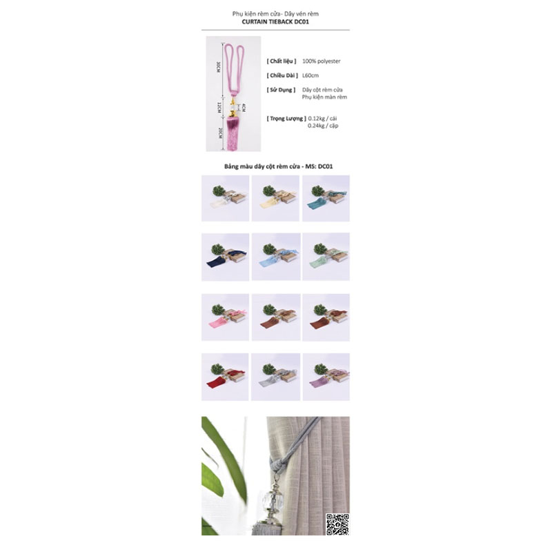 Dây cột rèm DC01, Phụ kiện rèm cửa LAVENDER
