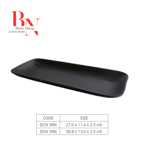 [HCM]Dĩa Nhựa Melamine Chữ Nhật Dài  Kiểu Nhám Đen(DCN38N)
