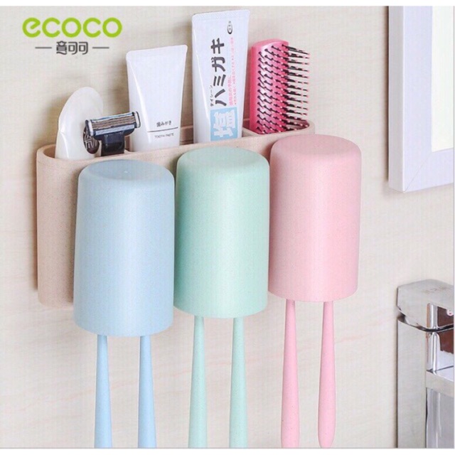 Bộ cắm chải 3 cốc Ecoco dính cường lực siêu chắc