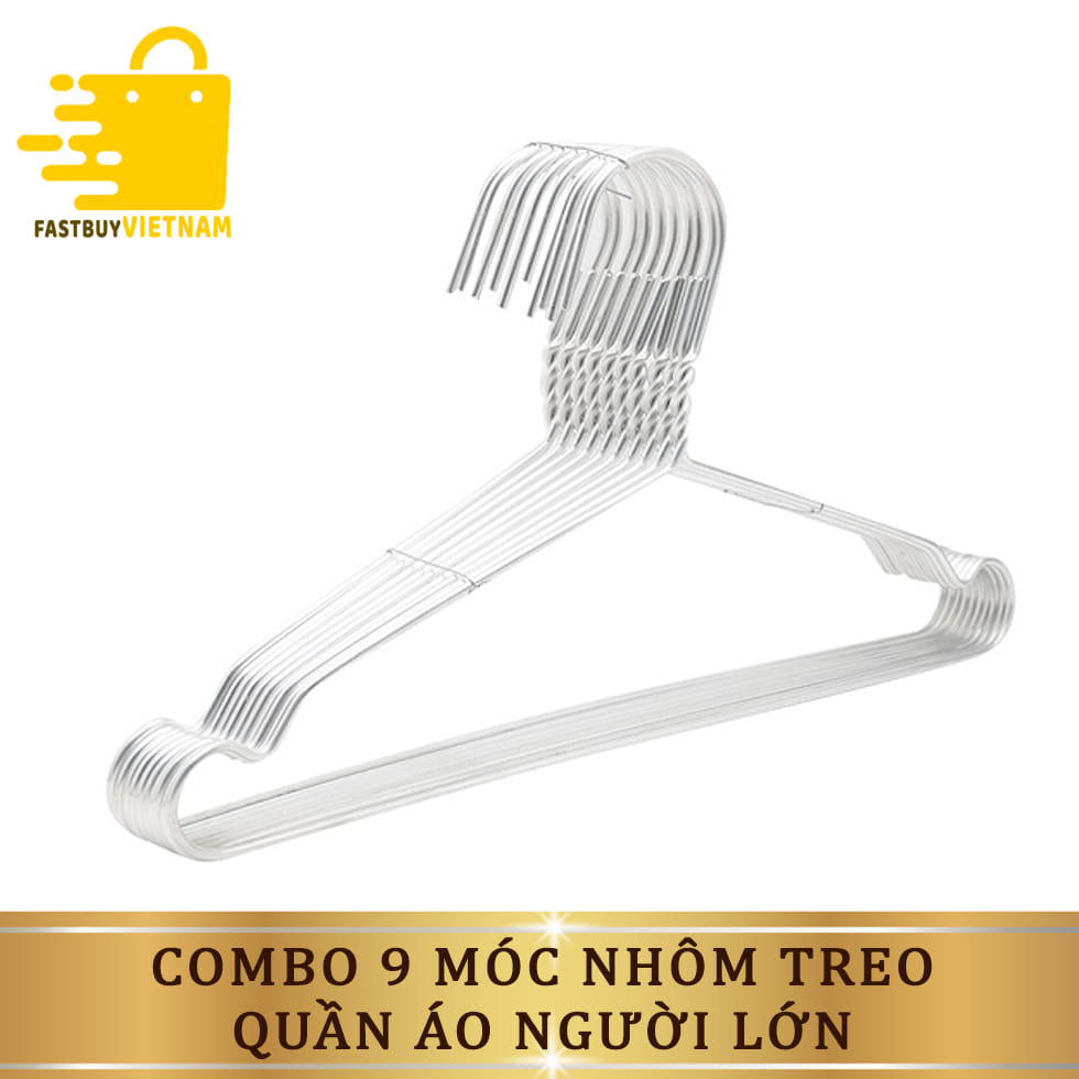 Combo 9 móc nhôm treo quần áo người lớn - Vỉ 9móc nhôm treo quần áo   chất liệu nhôm tốt bền đẹp, thiết kế tiện dụng, là sản phẩm thiết yếu của mọi nhà.