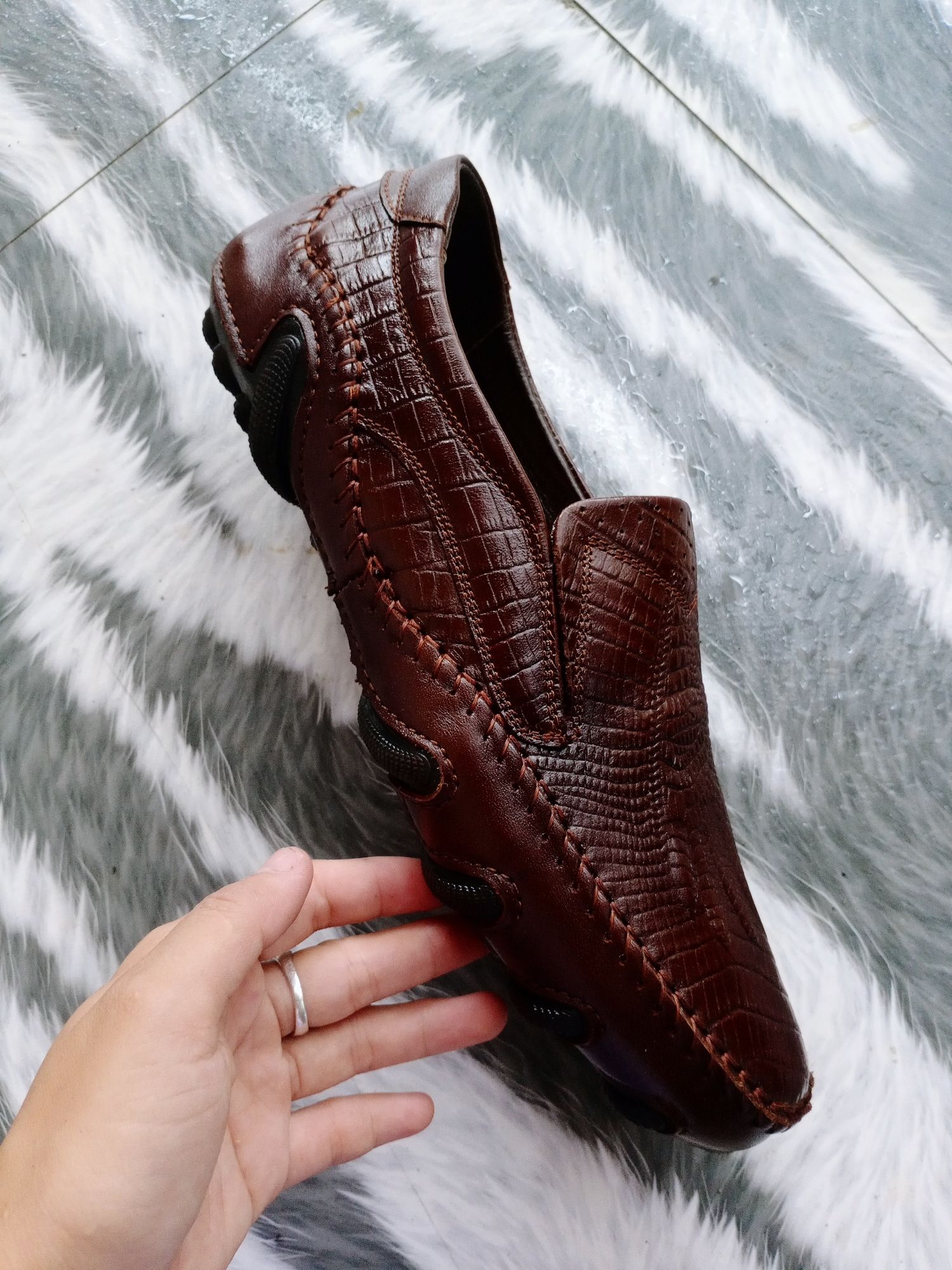 Giầy da nam mẫu mới giầy da in vân cá sấu quyền lực bảo hành 24tháng giầy da phong cách MS10003384