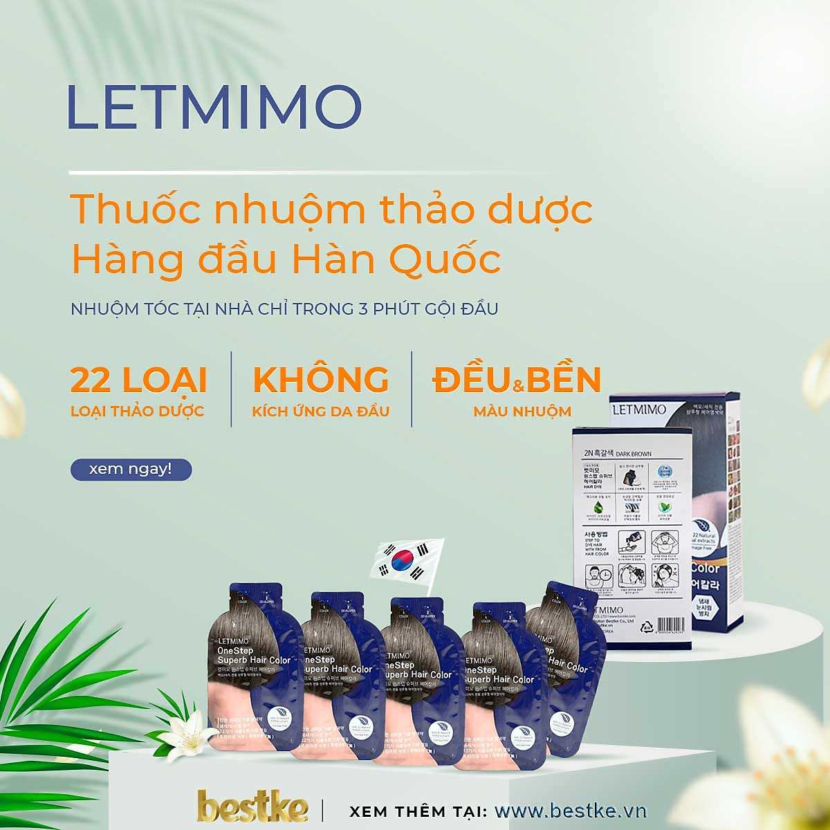 [HCM]Thuốc nhuộm tóc thảo dược Hàn Quốc Letmimo (1 gói x 20ml)