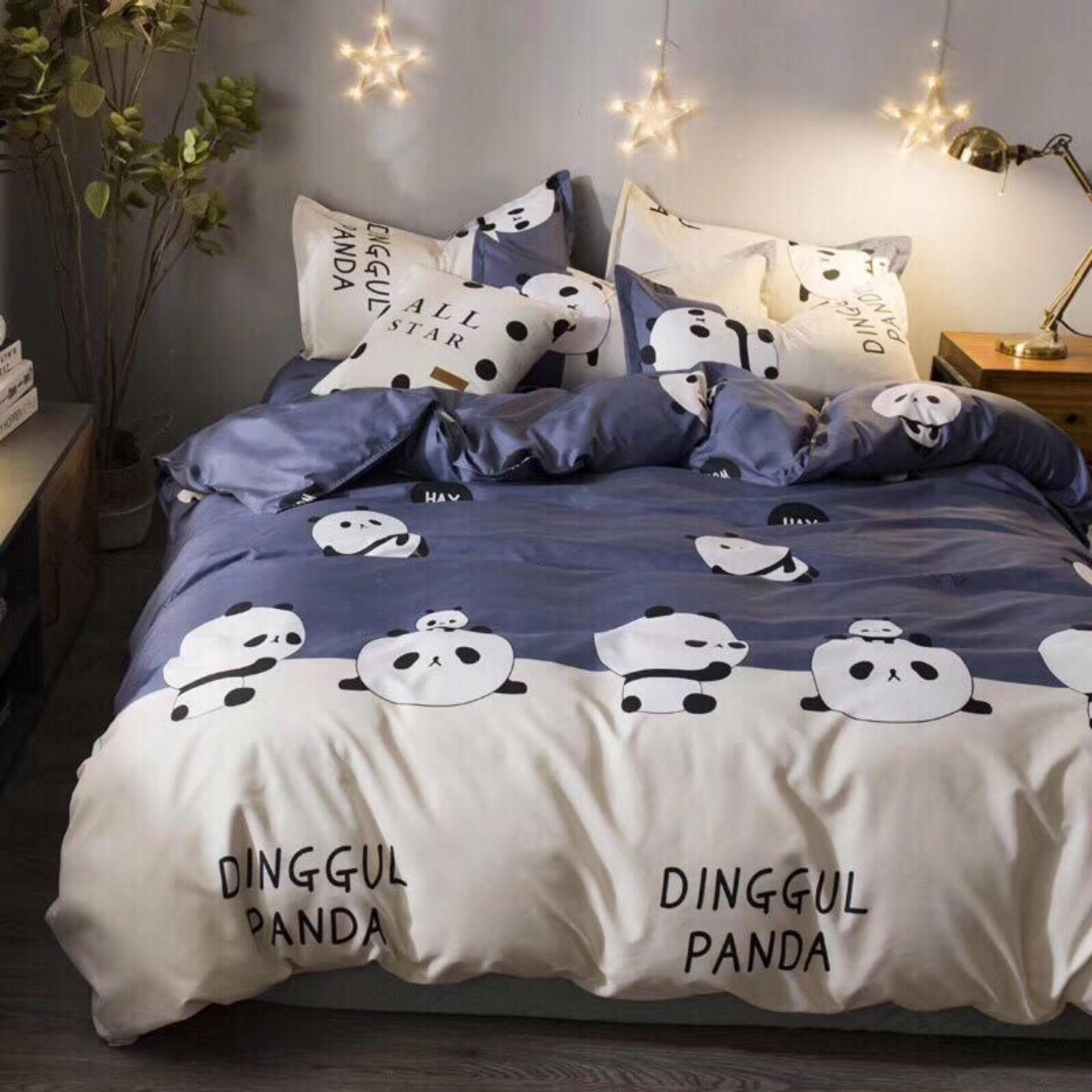 Bộ chăn ga gối phong cách Hàn Quốc gấu trúc bo chun đủ kích thước.