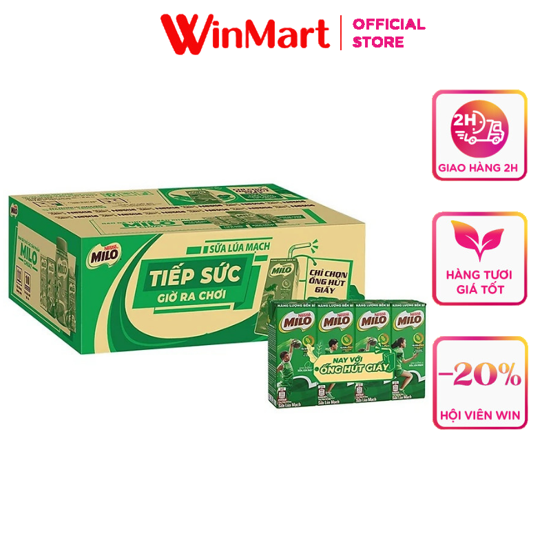 [Siêu thị WinMart] - Thùng 48 hộp sữa uống lúa mạch Milo Nestlé 180ml