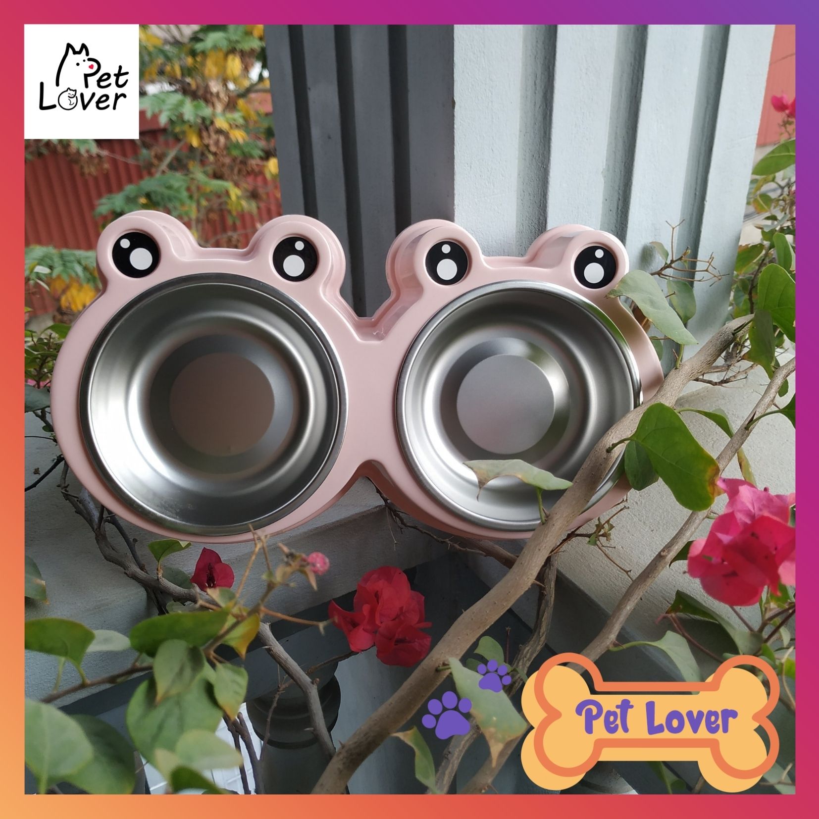Bát ăn cho mèo, bát ăn cho chó, khay inox kèm theo, sạch sẽ, dễ dàng vệ sinh (cho pet dưới 10kg) - petlover