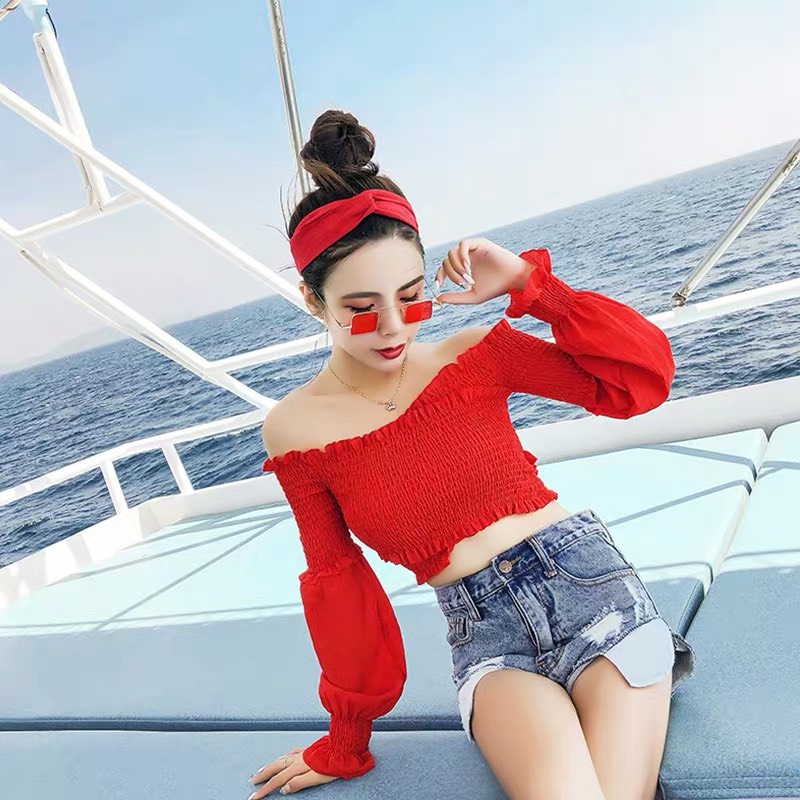 Áo voan nhún đắp chéo trễ vai tay nhún thời trang TTSLA0235