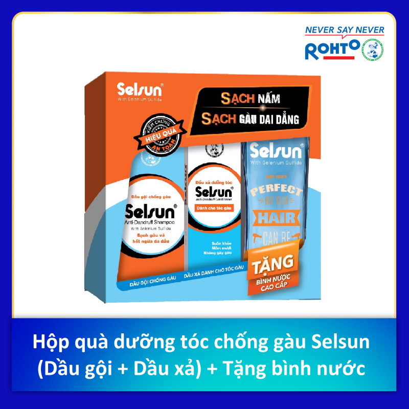 Hộp quà chống gàu dưỡng tóc Selsun (Dầu gội + Dầu xả) + Bình nước tiện dụng Selsun