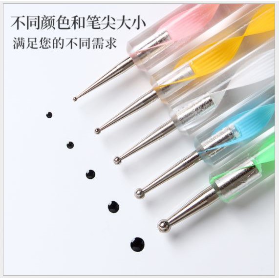 Set 5 bút gắn đá và vẽ chấm bi 2 đầu làm nail