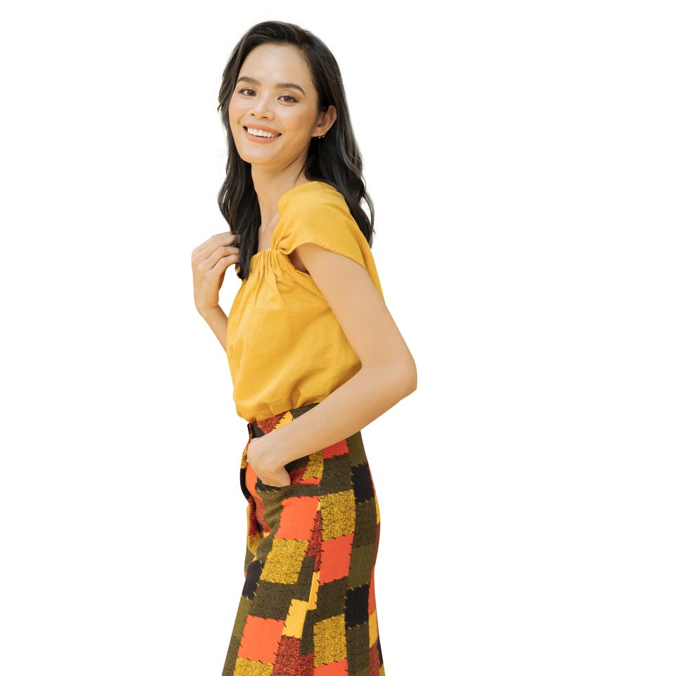 Áo Kiểu Cổ Vuông Linen Vàng Serect AK389-V
