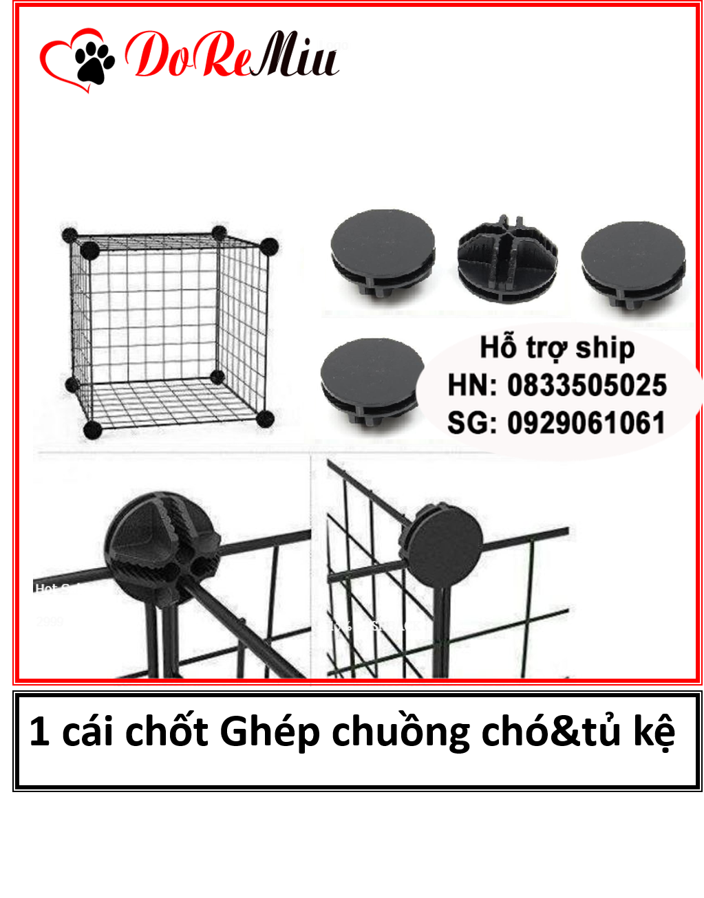 (Bán lẻ) Chốt nối lắp ghép đa năng Doremiu Màu đen KHÔNG KÈM LƯỚI dùng ghép chuồng chó ghép tủ kệ lắp ghép quây thú cưng