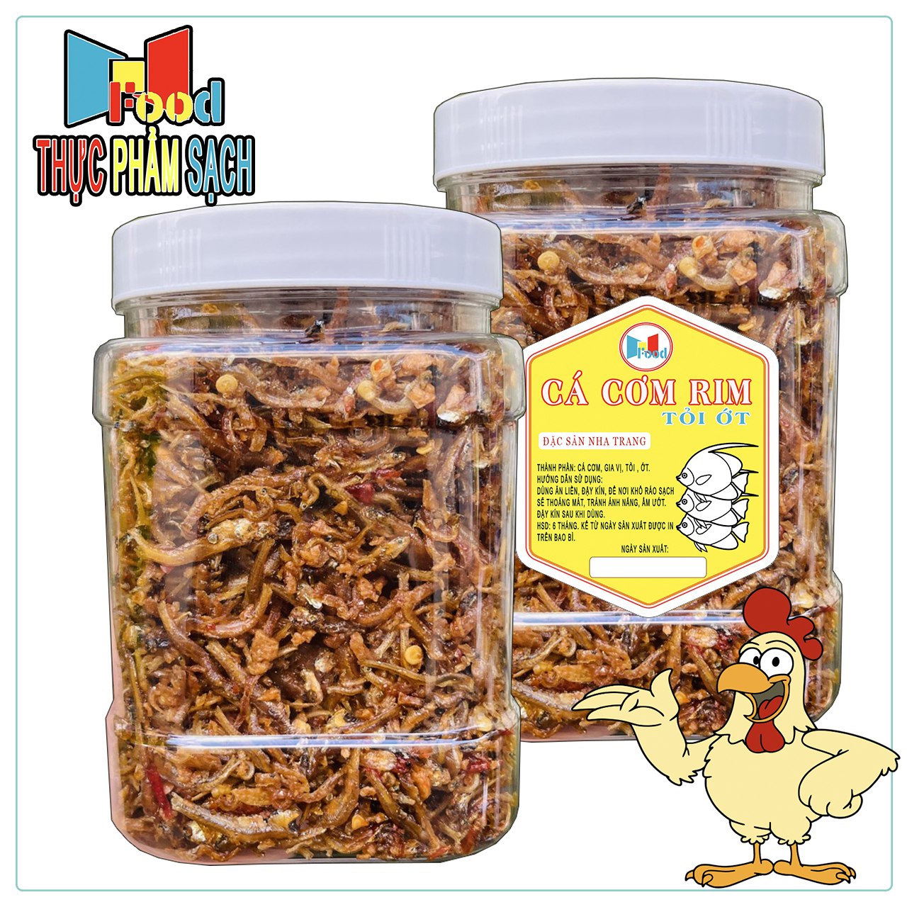Cá cơm rim tỏi ớt lon 500gram - cá cơm mờm sữa rim sẵn vị mặn ngọt - cay nhẹ