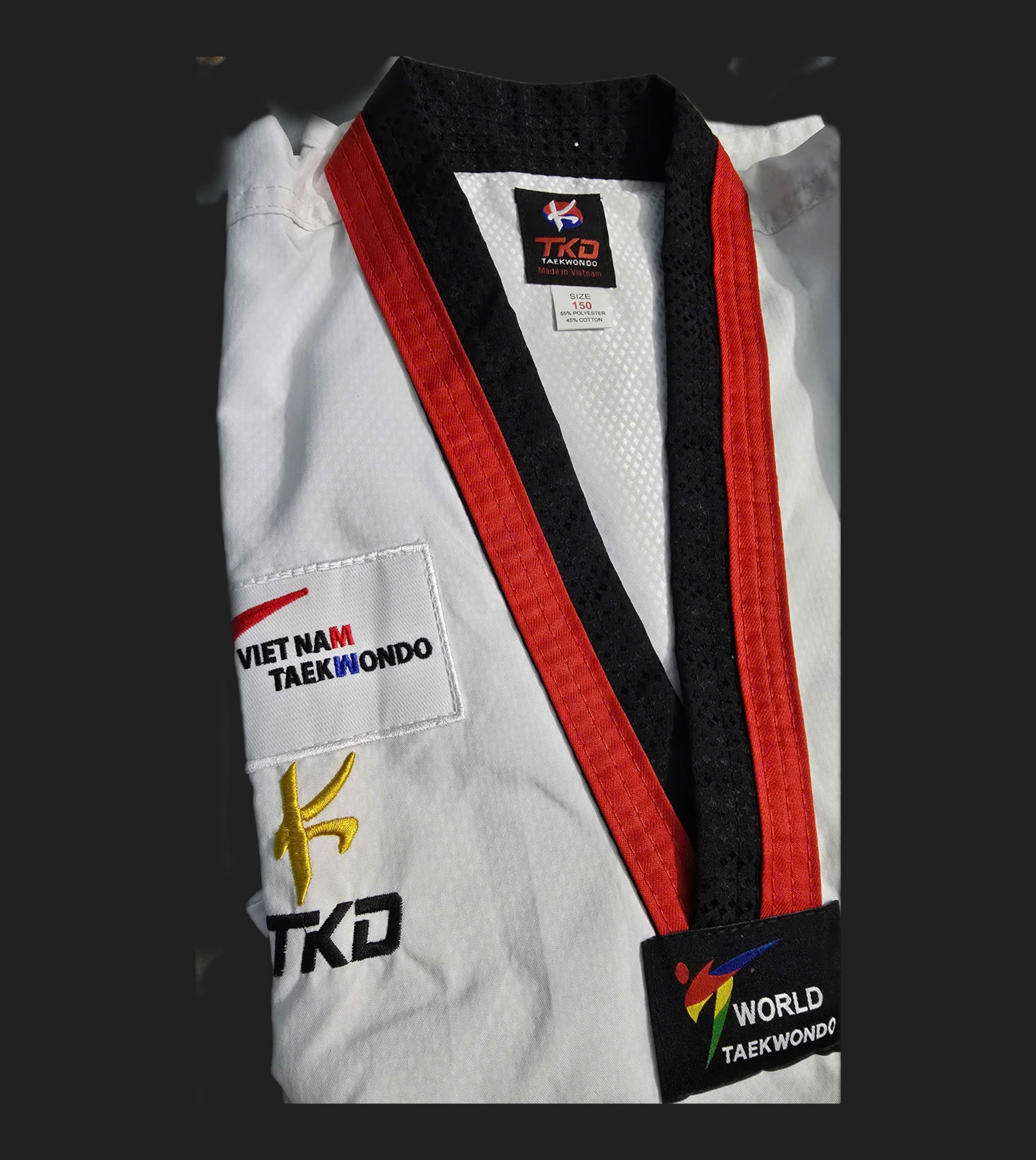 Võ phục TAEKWONDO cổ đen/đỏ đen phong trào