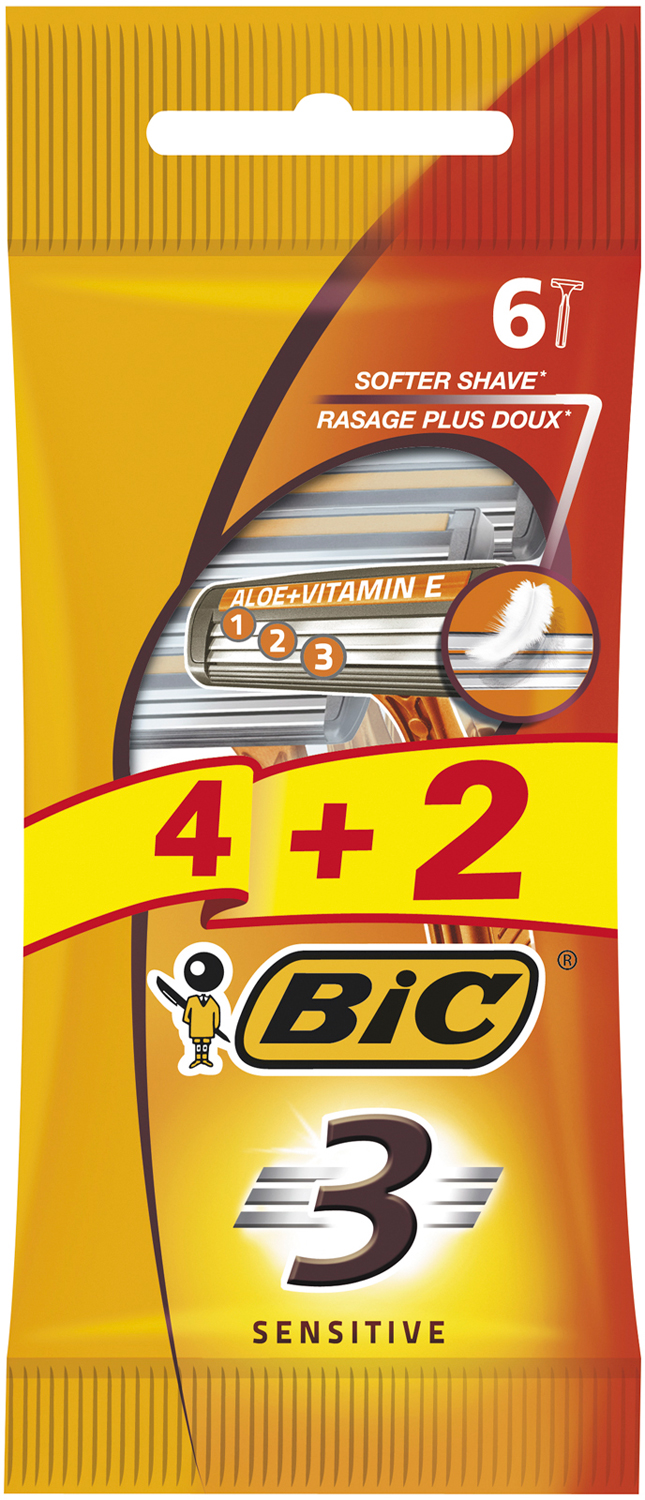 CHÍNH HÃNG 6 cây dao cạo râu 3 lưỡi BIC (1 gói loại 6 cây)