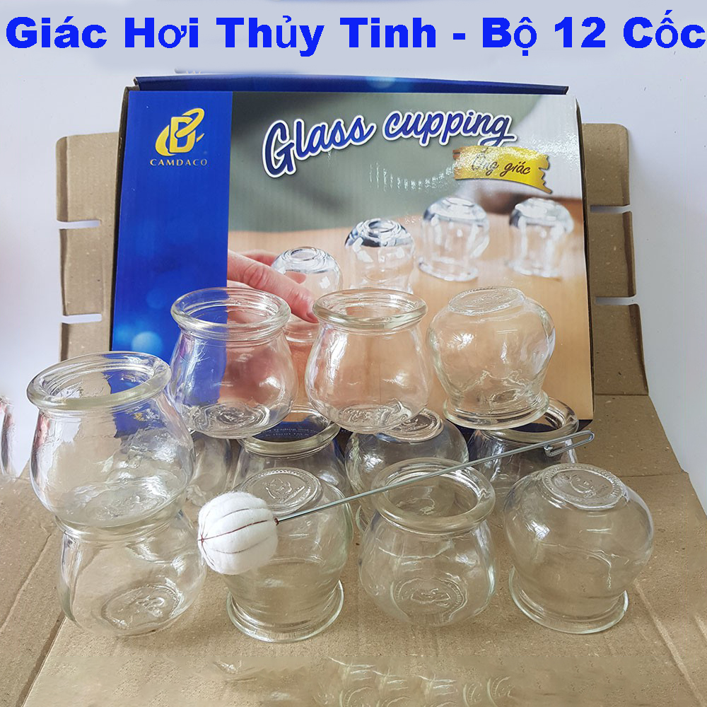 Giác Hơi Thủy Tinh - Bộ 12 Cốc Kèm Cây Châm Lửa