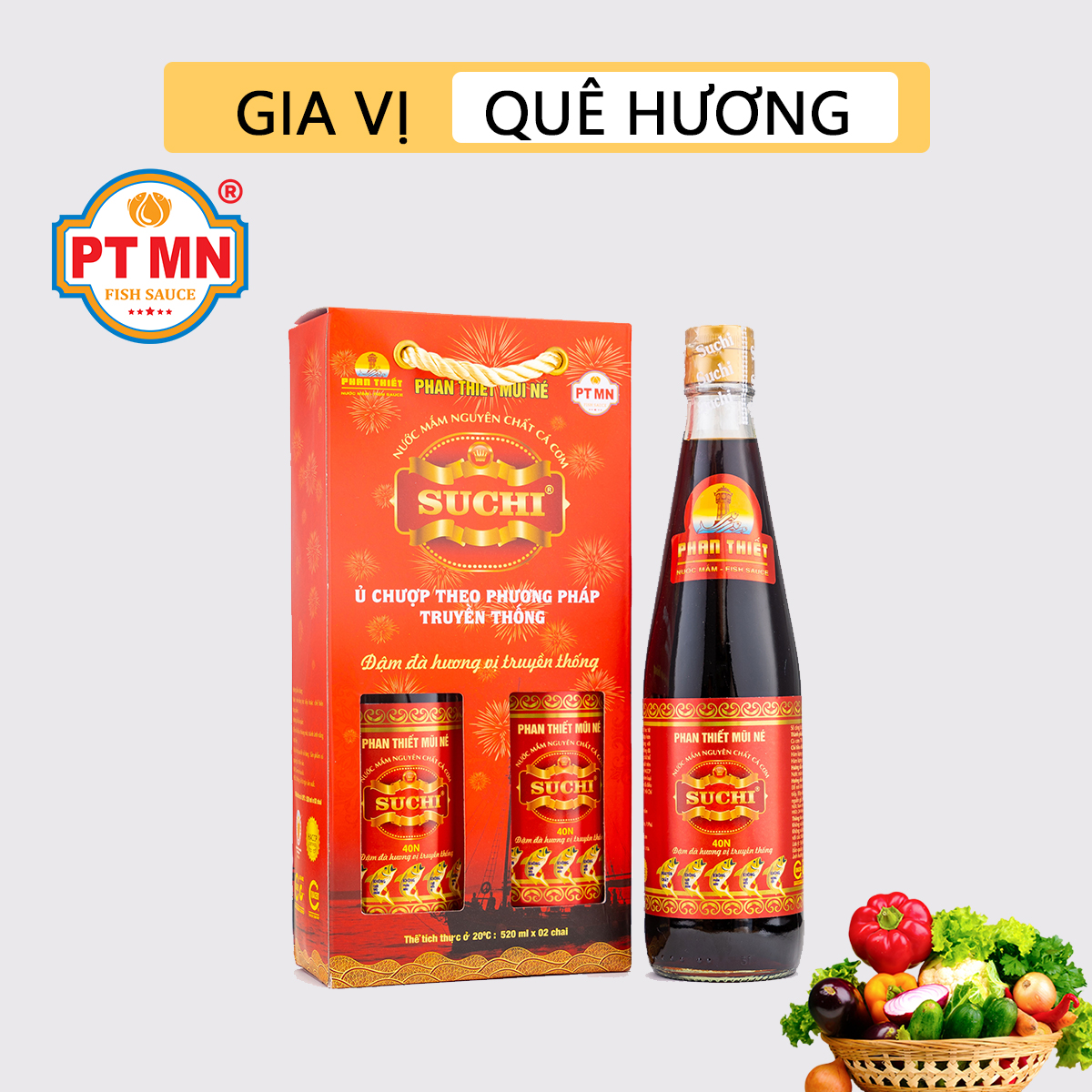 [HCM]Nước mắm cá cơm truyền thống Phan Thiết Mũi Né 40 đạm 520ml (Hộp 2 chai)