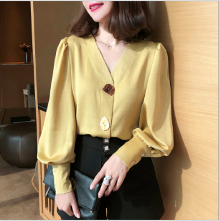 Áo sơ mi nữ cỏ V hàng quảng châu cao cấp