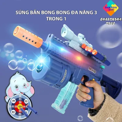 Sung Bong Bóng Đa Năng 3 Trong 1 - Đồ Chơi Sung Da Nang,Ban Dan Xop Dính, Có Giác Hút, Có bong bóng -SmartHome Toys
