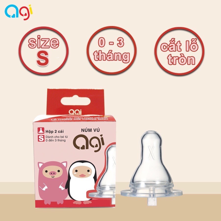 Núm vú bình sữa Agi cổ hẹp size S/M/L Hộp 2 cái