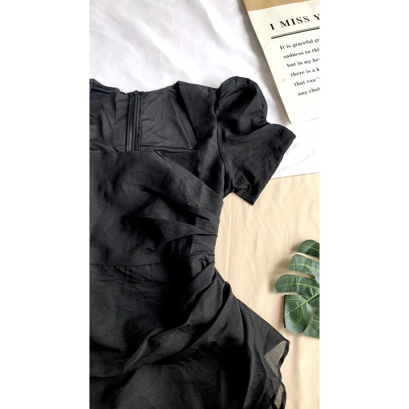 Đầm cổ vuông nhún eo oganza ( có bigsize )