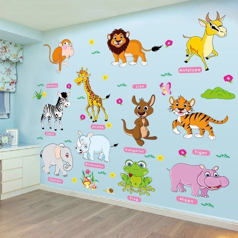 Decal dán tường cho bé thú qua cầu và thú tiếng anh