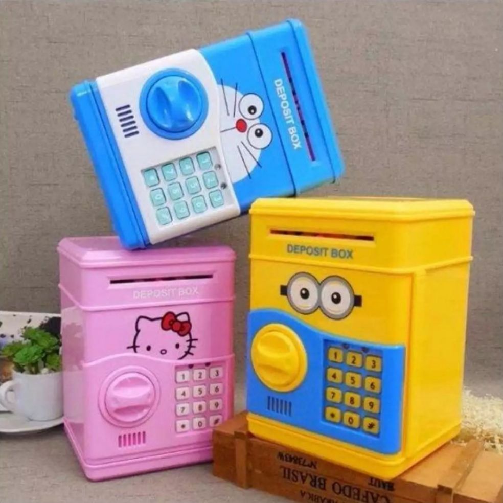Két sắt mini thông minh mở bằng mật mã cho bé. Ống heo đựng tiết kiệm cho bé yêu nhân vật hoạt hình đáng yêu.
