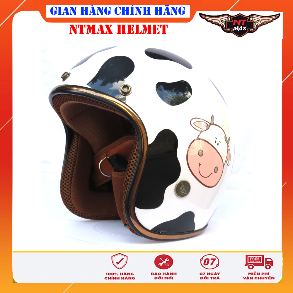 Mũ Bảo Hiểm 3/4 NTMAX Tem Bò Sữa (nhiều màu)