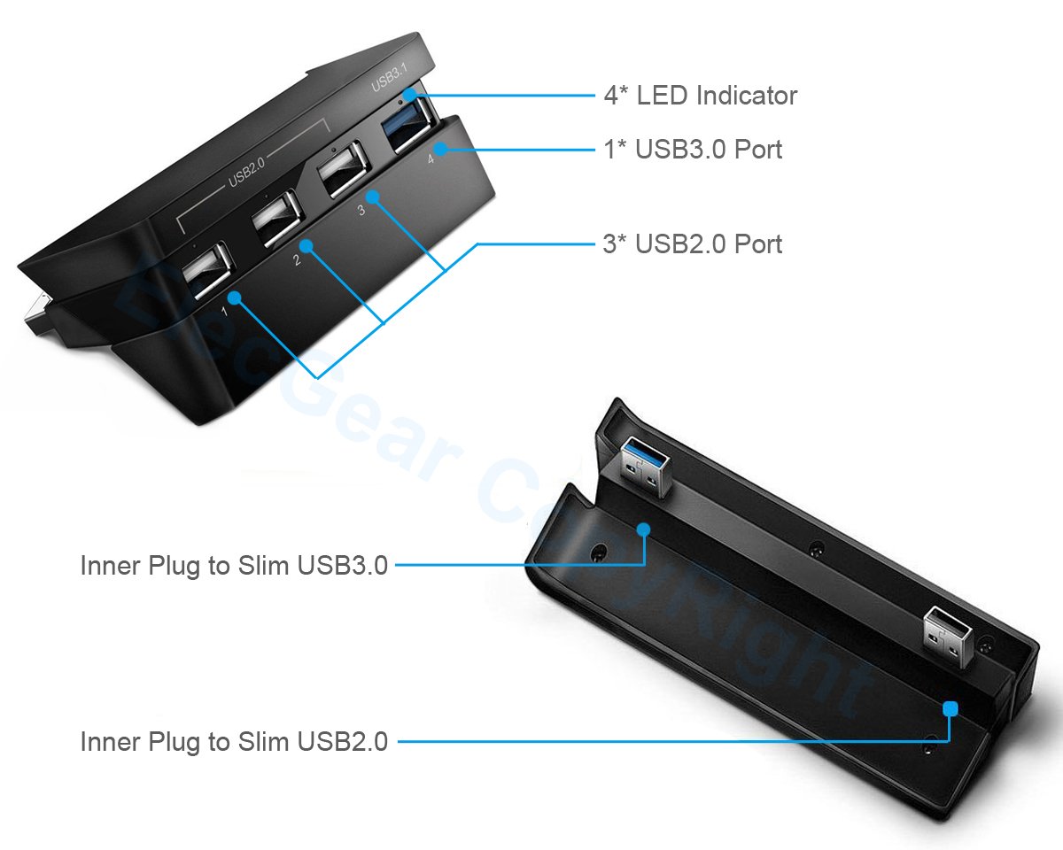 Hub 4 cổng usb (3 x USB 2.0, 1 x USB 3.0) Slim PS4 Dobe - Lahutech