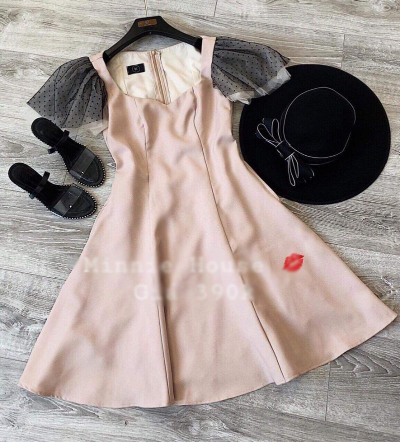 Đầm Nữ Xòe Phối Lưới Tay Thời Trang  Mới Pk Đ37