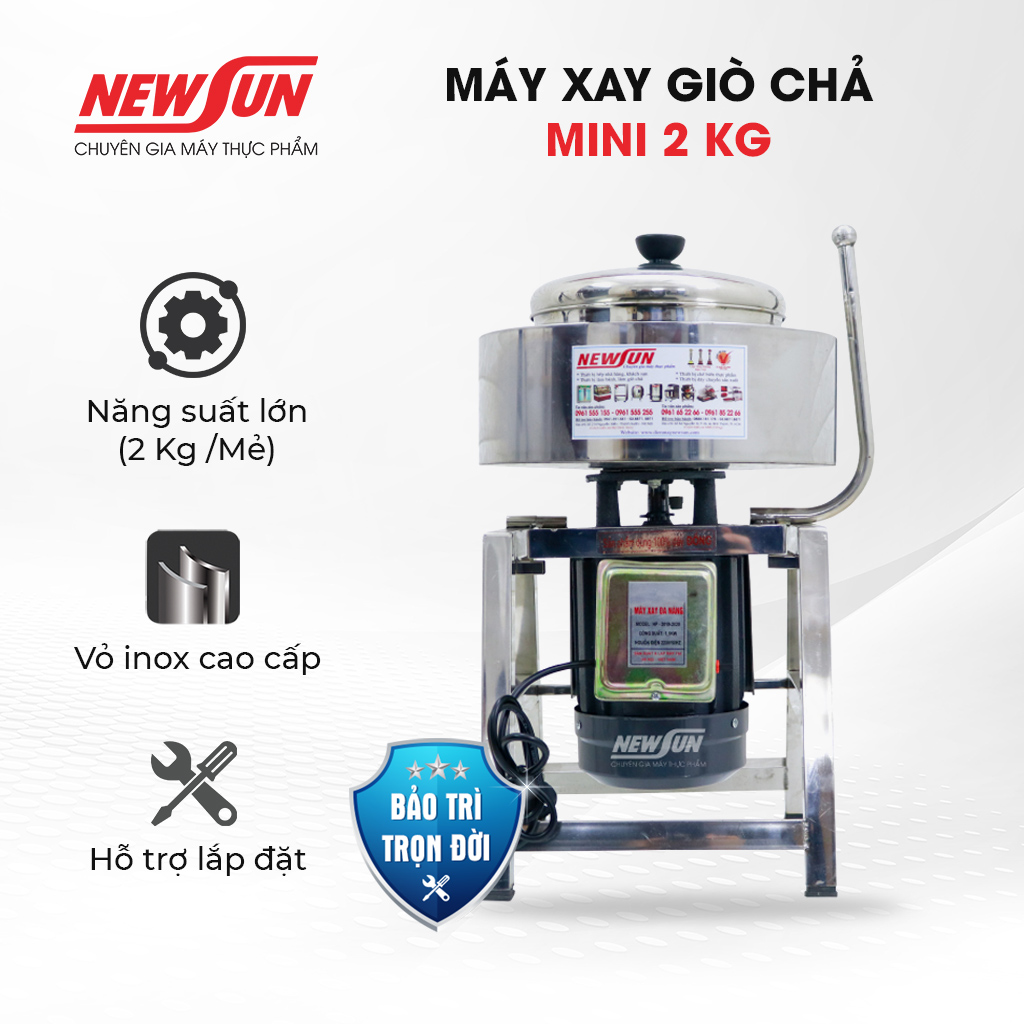 Máy Xay Thịt Làm Giò Chả, Xay Chả Cá, Làm Ruốc Mini 2kg/mẻ NEWSUN- Qùa Tặng Phụ Kiện- Hàng Chính Hãng