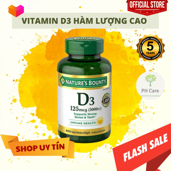 Viên uống bổ sung Vitamin D3 Nature’s Bounty Vitamin D3 5000IU 400 viên của Mỹ DATE 2025