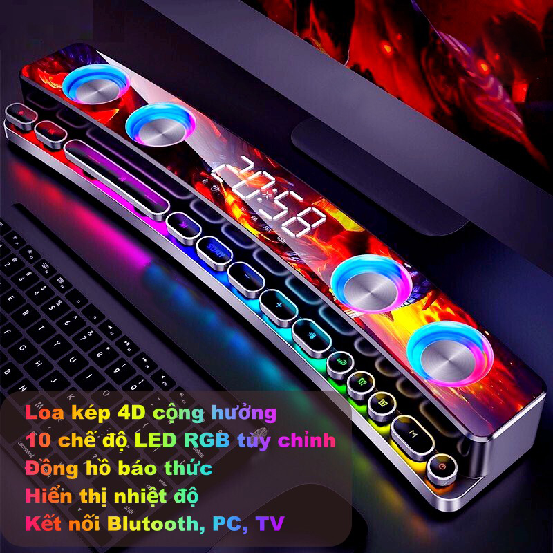 Loa Bluetooth LED RGB quang phổ 10 chế độ Led cao cấp - Tích hợp Đồng hồ + Nhiệt độ, Kết nối PC, TV - Soaiy SH39 cao cấp