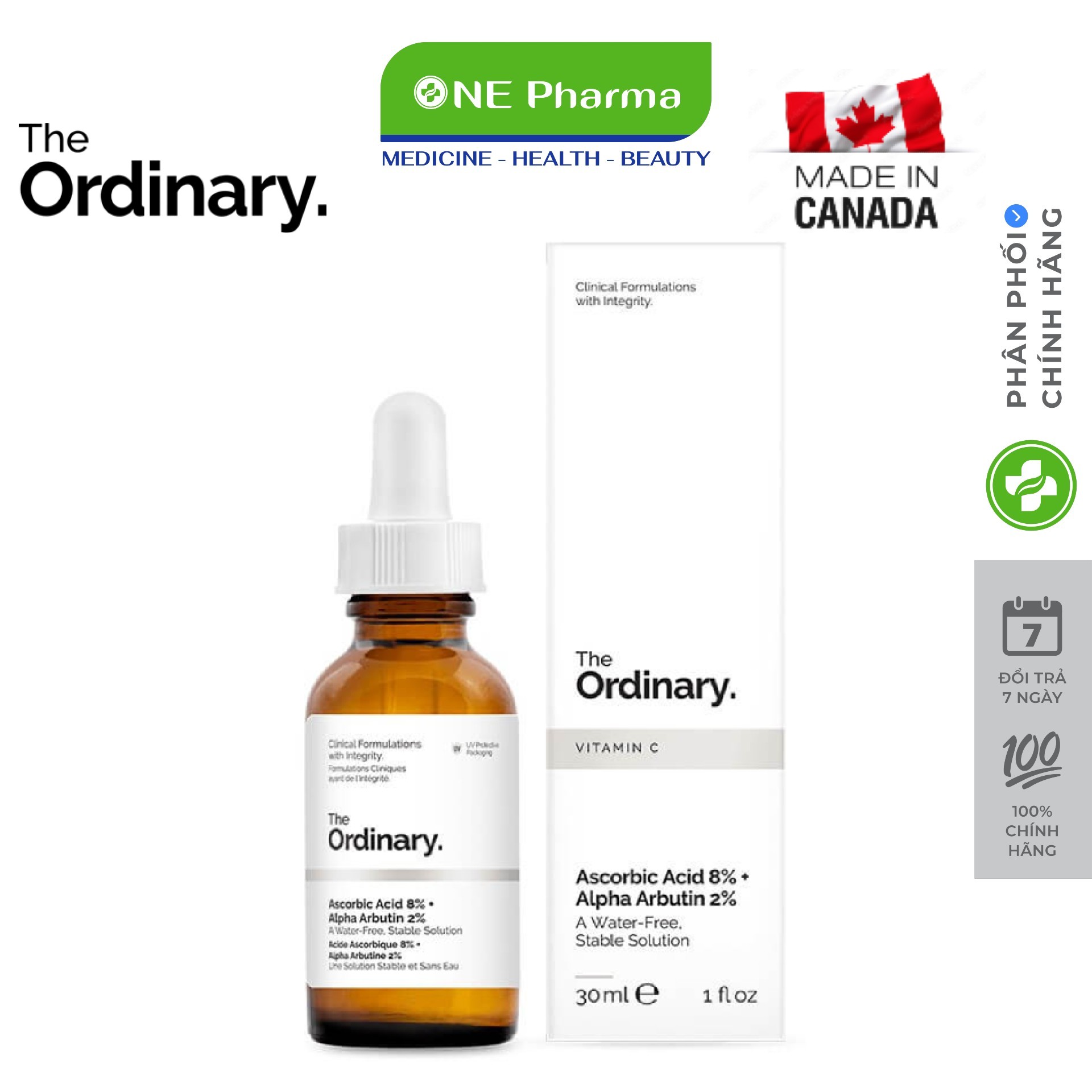 Tinh chất The Ordinary Ascorbic Acid 8% + Alpha Arbutin 2% dưỡng sáng, mờ nám, giảm thâm 30ml