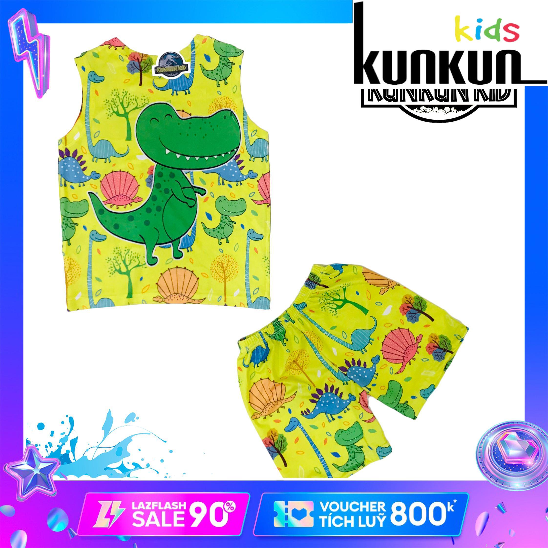 Bô ba lỗ bé trai thun lạnh In 3D Hình Khủng Long mino Kunkun BL206 - Quần áo bé trai size đại cho bé từ 10kg - 60kg