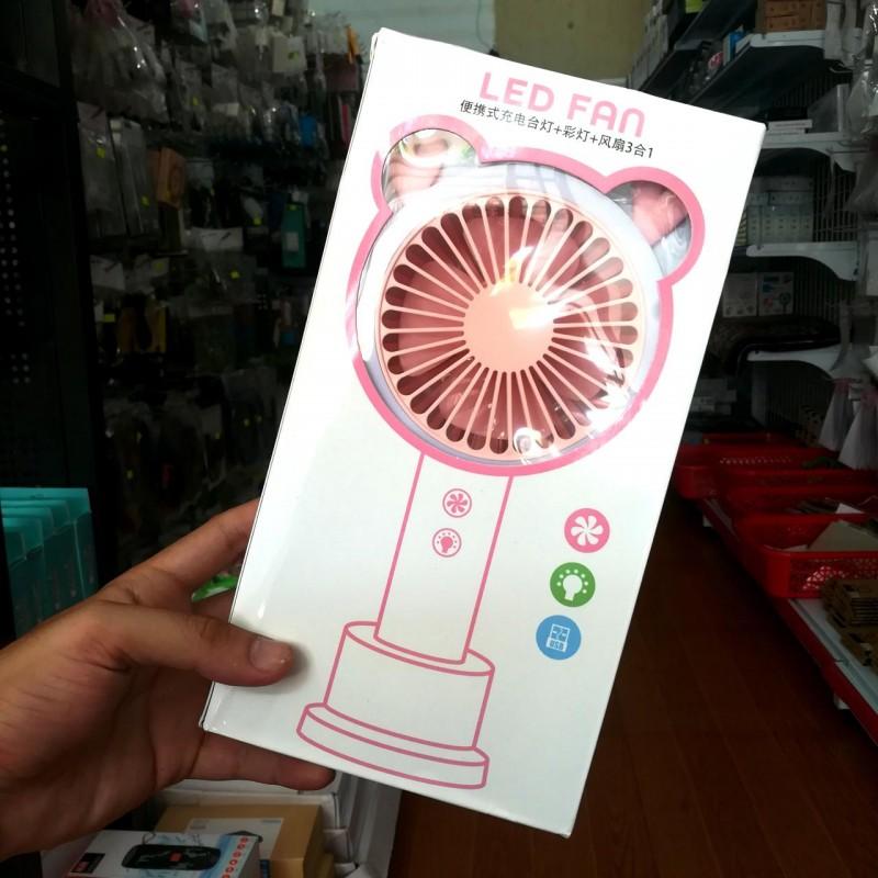 QUẠT MINI CẦM TAY CÓ ĐẾ [ 2 CHẾ ĐỘ GIÓ + LED] - CÓ DÂY SẠC