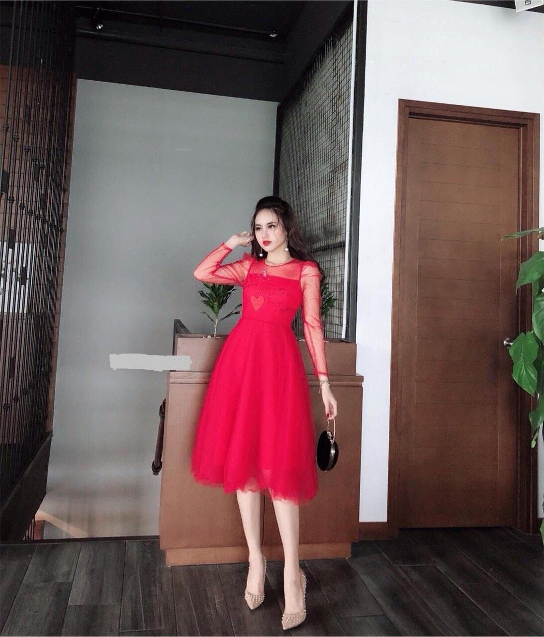 Đầm xòe lưới công chúa siêu cưng TV (Đỏ)